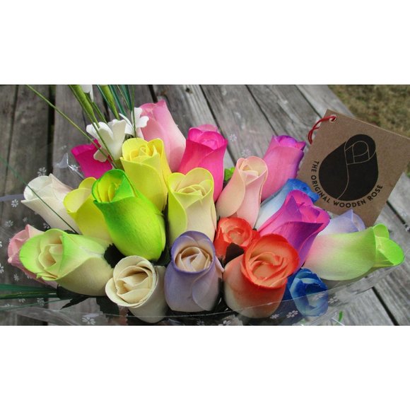 2 Dozen Spring Easter Wooden Rose Bouquet - Picture 4 of 10